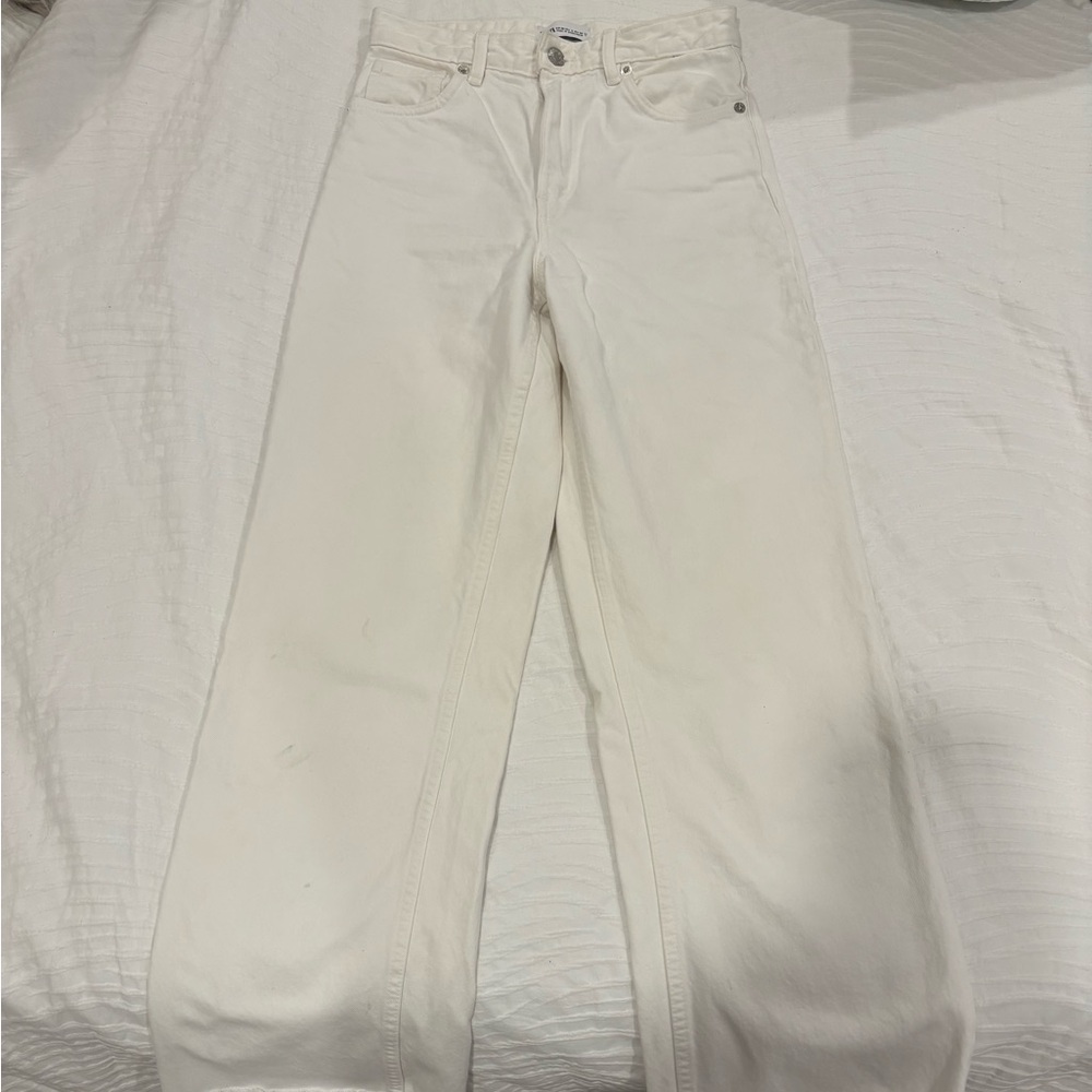 Zara high rise wide leg white jeans